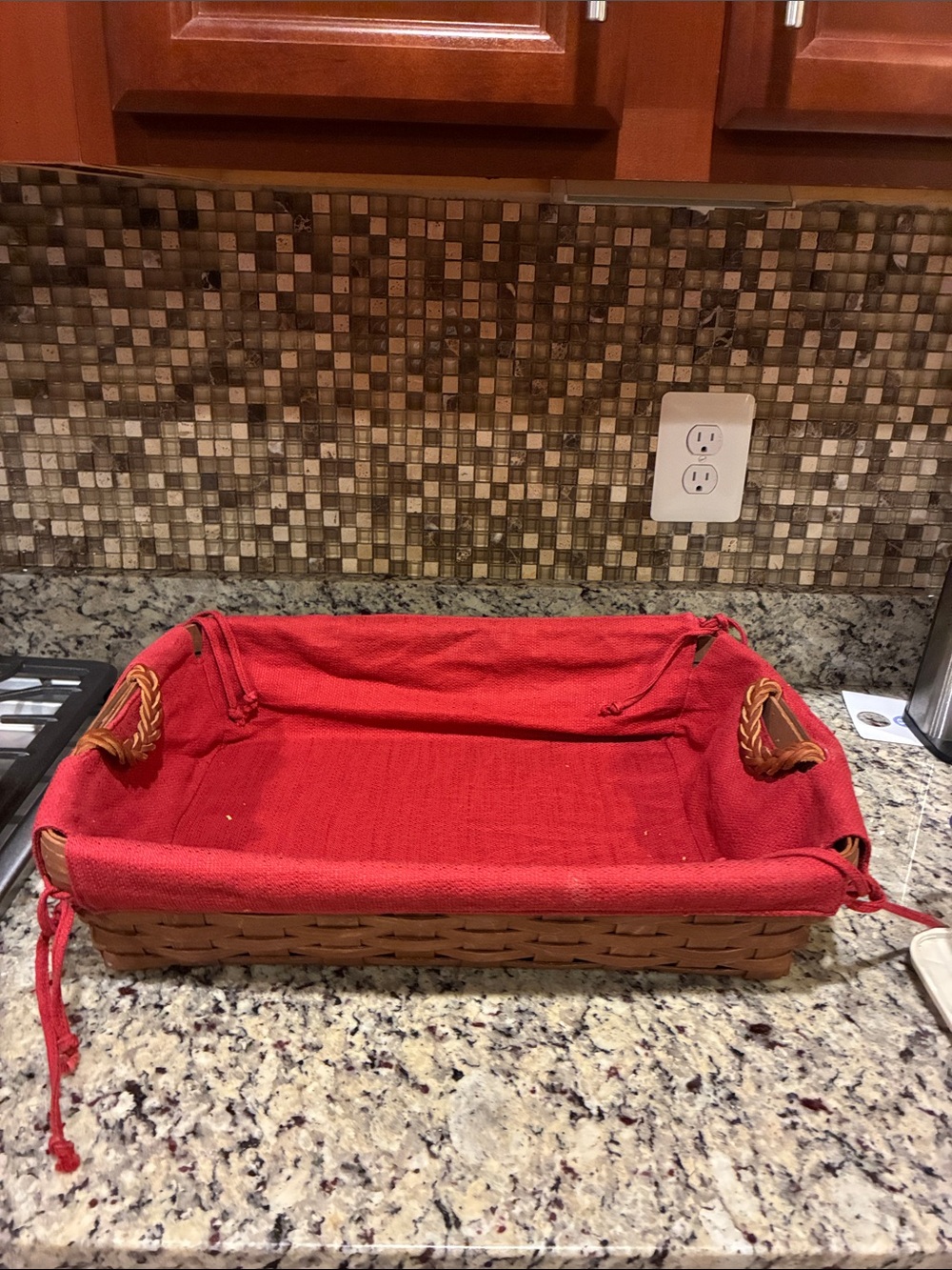 Longaberger Red Woven Serving Tray with Fabric Liner